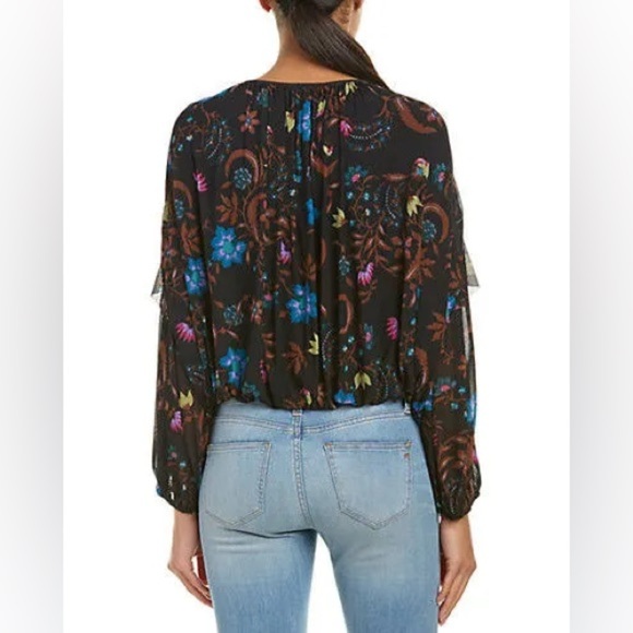 Free People Wildflower Honey Top Black Floral Size Small - Picture 6 of 13